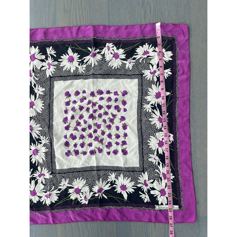 Christian Dior 1970s Vintage 100% Silk Scarf Purple Flowers - Picture 4 of 7